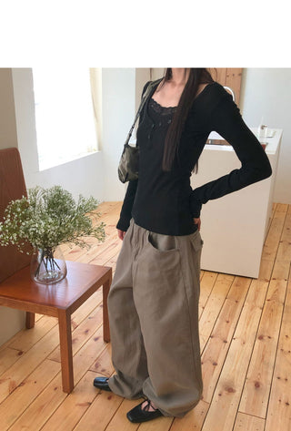 Le Jie Pocket Balloon Fit Cotton Long Pants