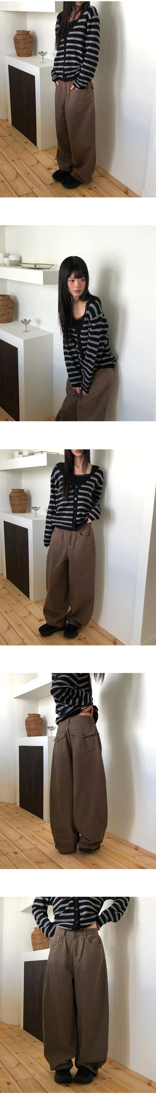 Le Jie Pocket Balloon Fit Cotton Long Pants