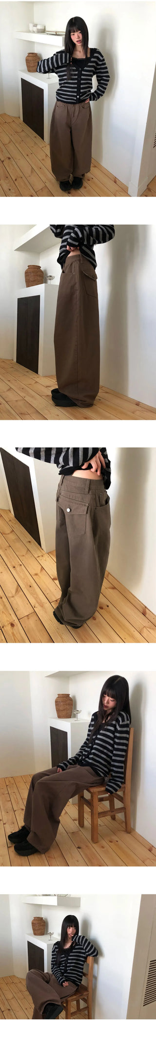 Le Jie Pocket Balloon Fit Cotton Long Pants