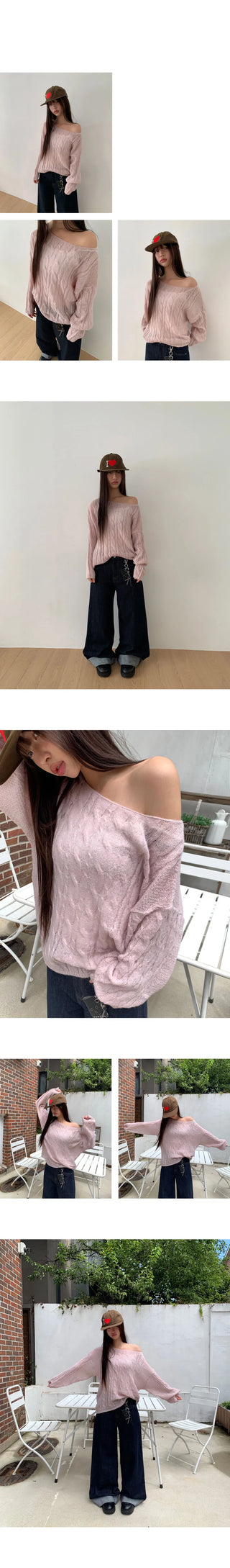 Doctrine Twisted pattern one-off shoulder long-sleeved knitwear
