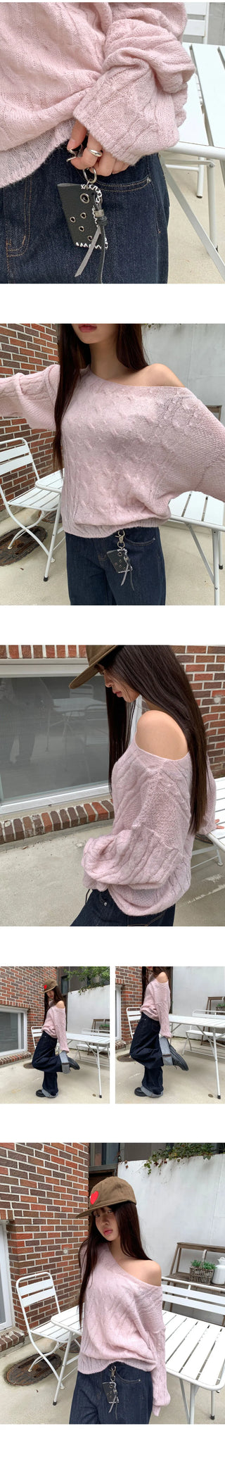 Doctrine Twisted pattern one-off shoulder long-sleeved knitwear