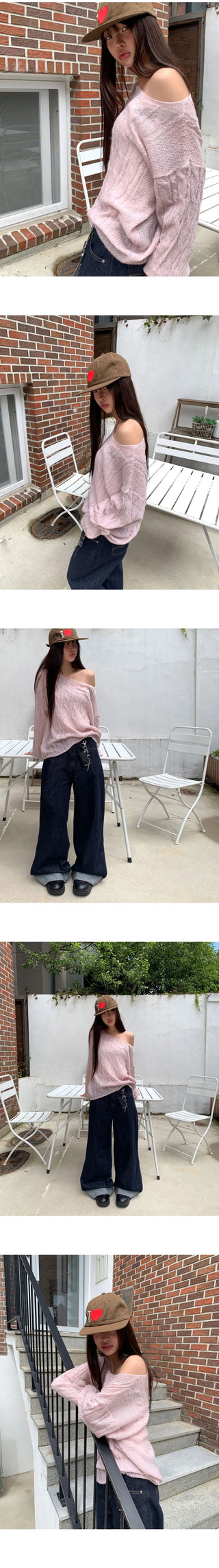 Doctrine Twisted pattern one-off shoulder long-sleeved knitwear