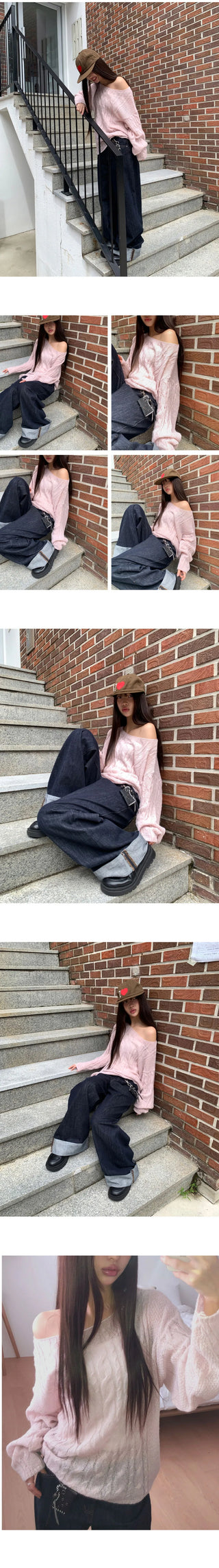 Doctrine Twisted pattern one-off shoulder long-sleeved knitwear