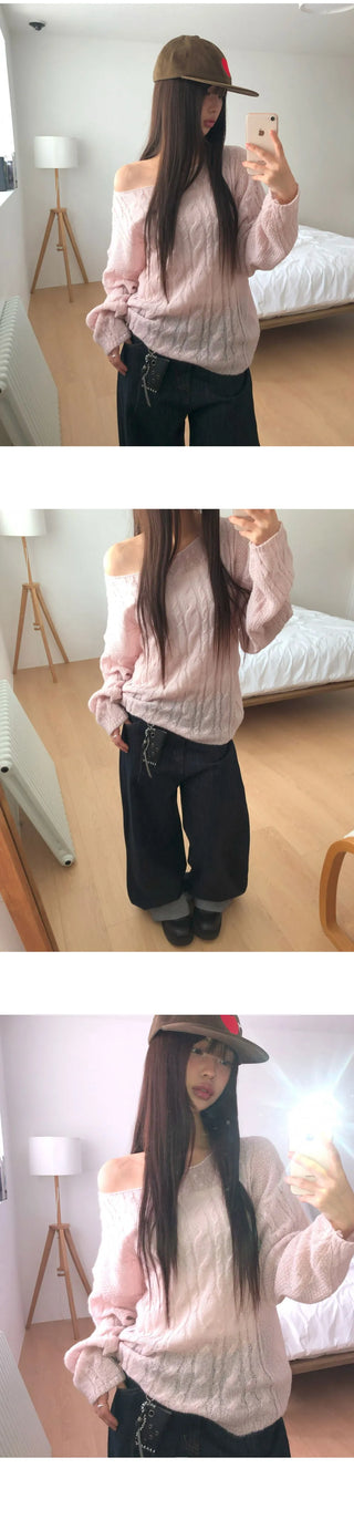 Doctrine Twisted pattern one-off shoulder long-sleeved knitwear