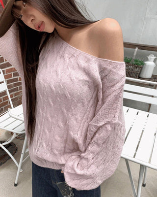 Doctrine Twisted pattern one-off shoulder long-sleeved knitwear