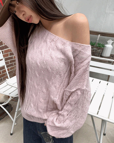 Doctrine Twisted pattern one-off shoulder long-sleeved knitwear