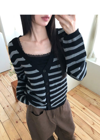 Jui Striped V-Neck Long-Sleeve Knitwear Cardigan