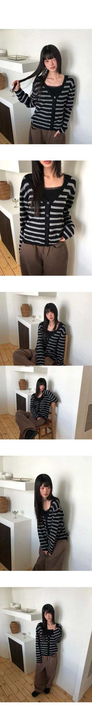 Jui Striped V-Neck Long-Sleeve Knitwear Cardigan