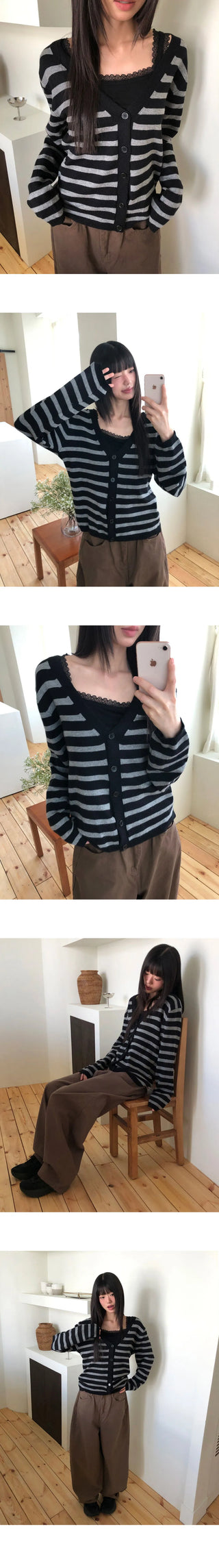 Jui Striped V-Neck Long-Sleeve Knitwear Cardigan