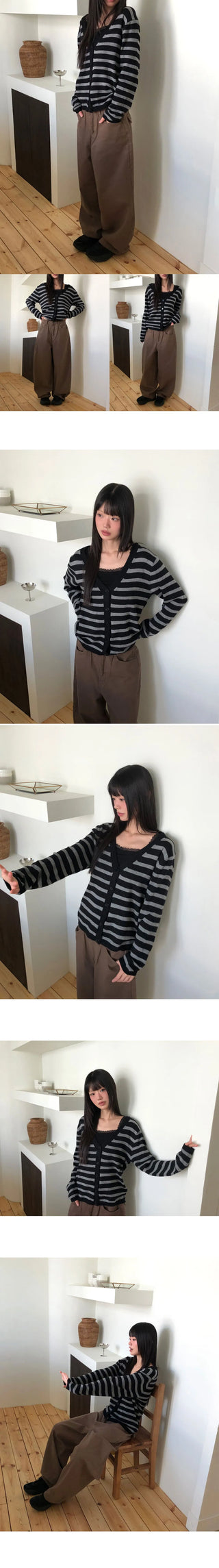Jui Striped V-Neck Long-Sleeve Knitwear Cardigan
