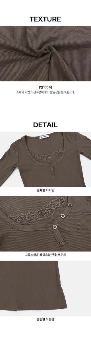 Newbe lace point button Ribbed long sleeve t-shirt