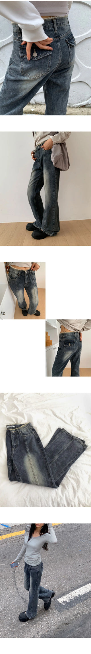 Ruhe Split surgery pocket denim Faded semi Flared long pants