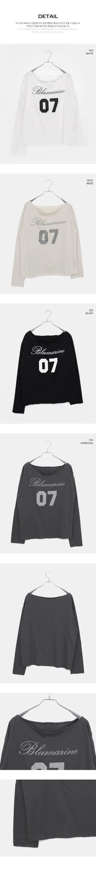 Marill Number Lettering Printed One-Off Shoulder Long Sleeve T-Shirt
