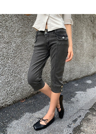 Leon Button Capri Denim 3/4 Length Pants