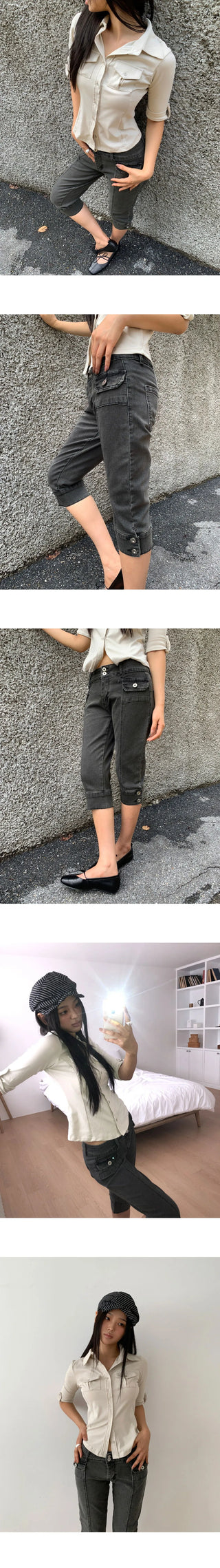Leon Button Capri Denim 3/4 Length Pants