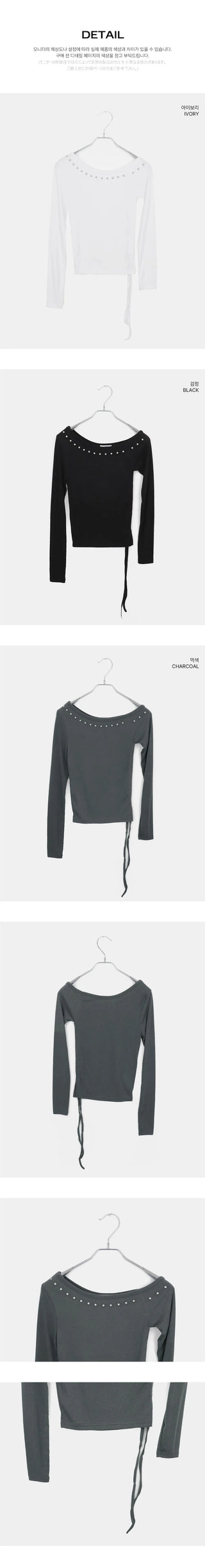 Yousi Studded Strap One-Shoulder Long Sleeve T-Shirt