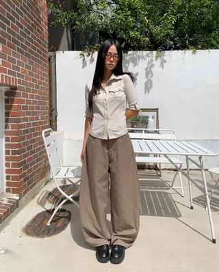 Deku Pocket Roll-Up Button Collar Slim Fit 3/4 Length Shirt