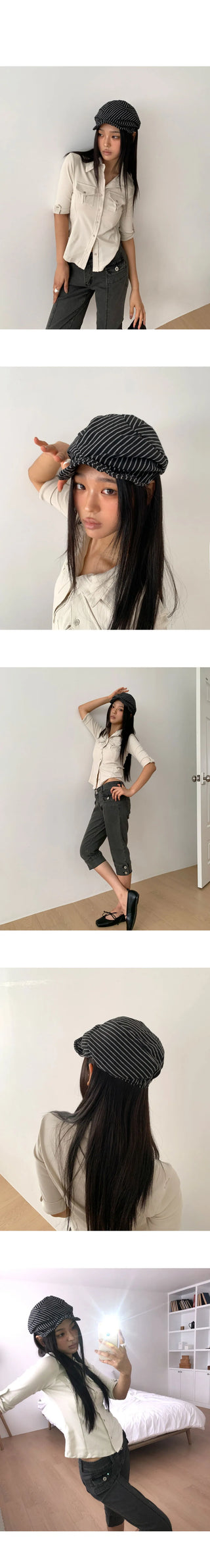 T-shirt striped pattern beret hat