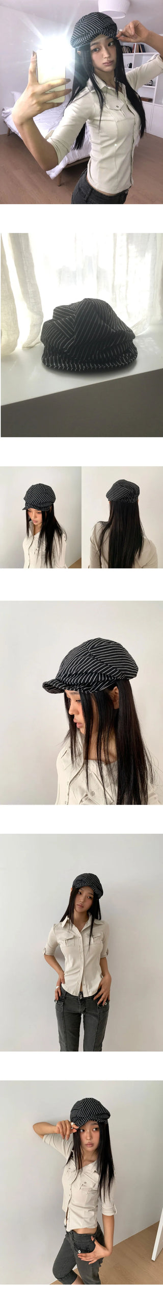 T-shirt striped pattern beret hat