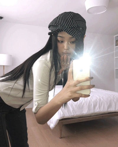 T-shirt striped pattern beret hat
