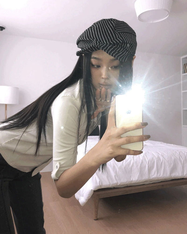 T-shirt striped pattern beret hat