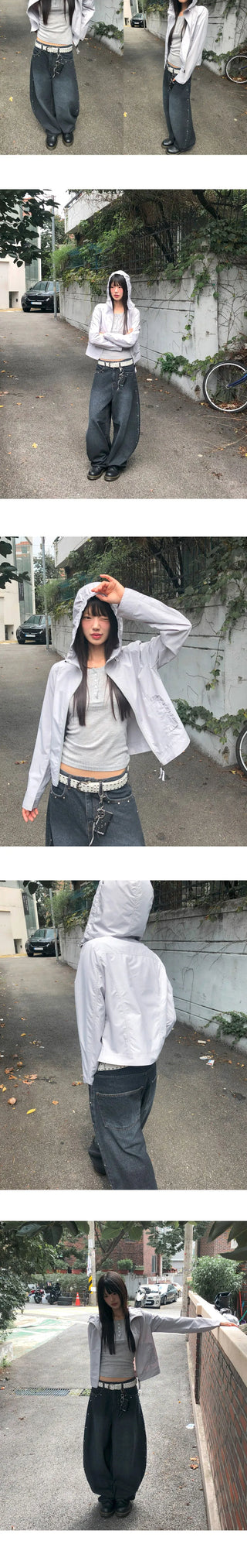 Benil Stud Balloon Fit Faded Denim Long Pants