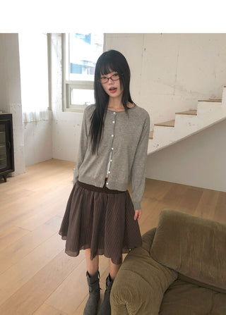 Nilla Split round neck button long-sleeved cardigan