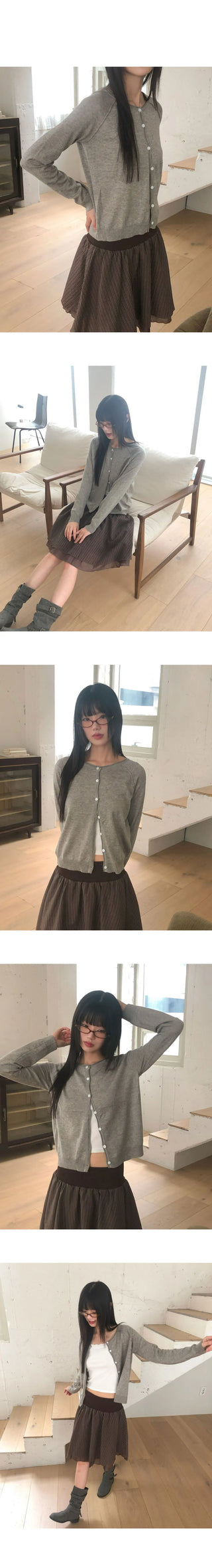 Nilla Split round neck button long-sleeved cardigan