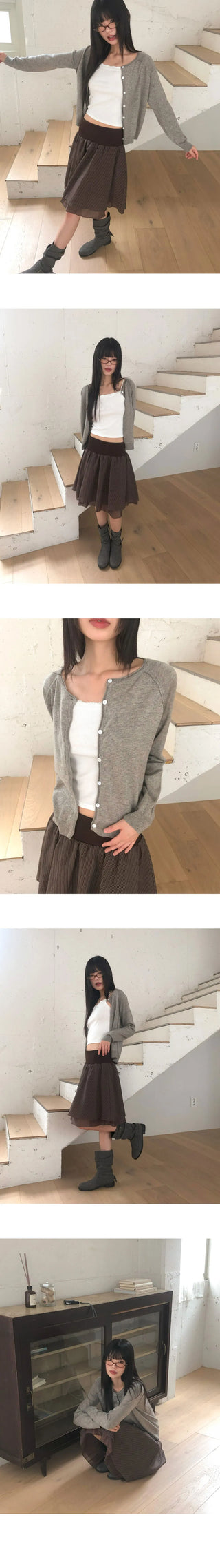 Nilla Split round neck button long-sleeved cardigan