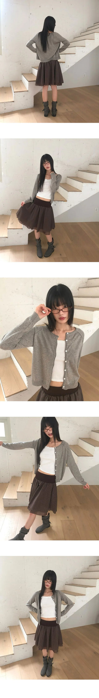 Nilla Split round neck button long-sleeved cardigan