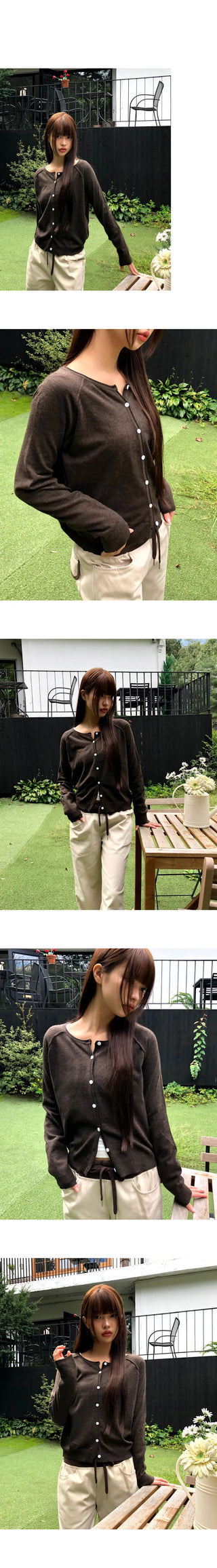 Nilla Split round neck button long-sleeved cardigan