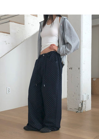 Md Dot Pattern String Strap Wide Cotton Long Pants