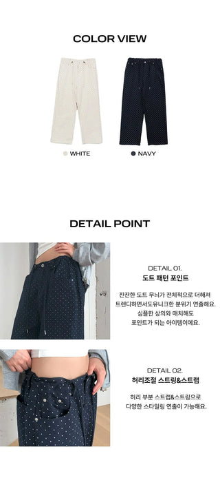 Md Dot Pattern String Strap Wide Cotton Long Pants
