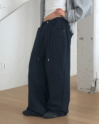 Md Dot Pattern String Strap Wide Cotton Long Pants