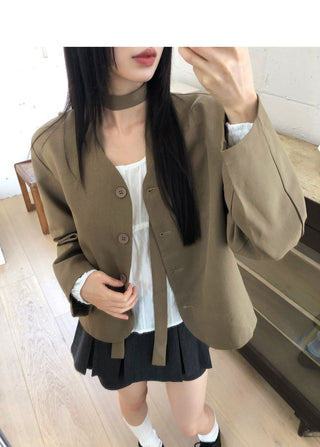 Turtleneck V- V-Neck button-down long-sleeved jacket
