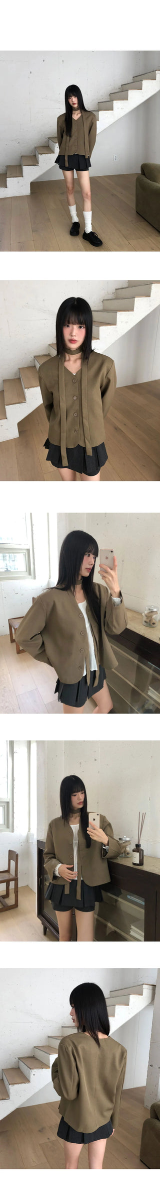 Turtleneck V- V-Neck button-down long-sleeved jacket