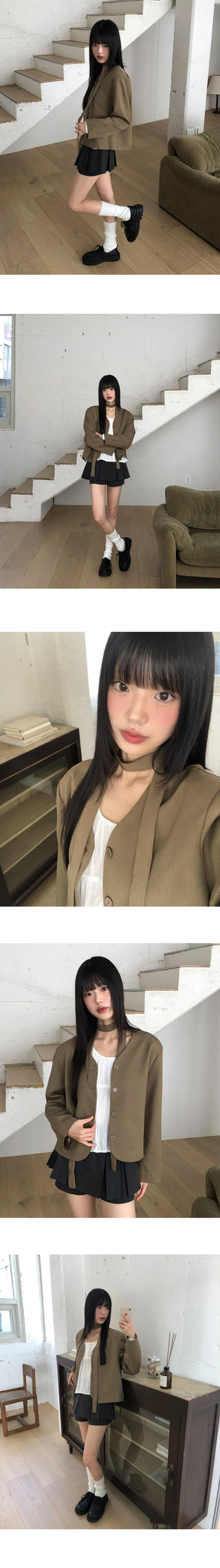 Turtleneck V- V-Neck button-down long-sleeved jacket