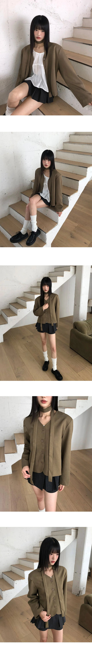 Turtleneck V- V-Neck button-down long-sleeved jacket