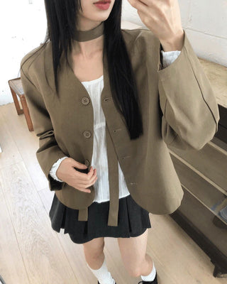 Turtleneck V- V-Neck button-down long-sleeved jacket