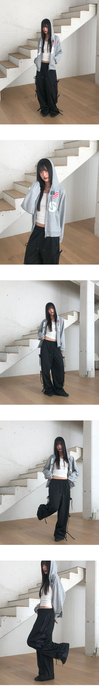 Pekit Stars and Stripes Heart Print Two-Way Zipper Long Sleeve Hooded Zip-Up