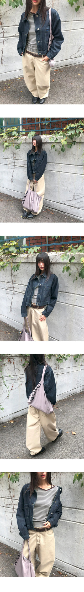 Mizen Collar Pocket Faded Denim Jacket