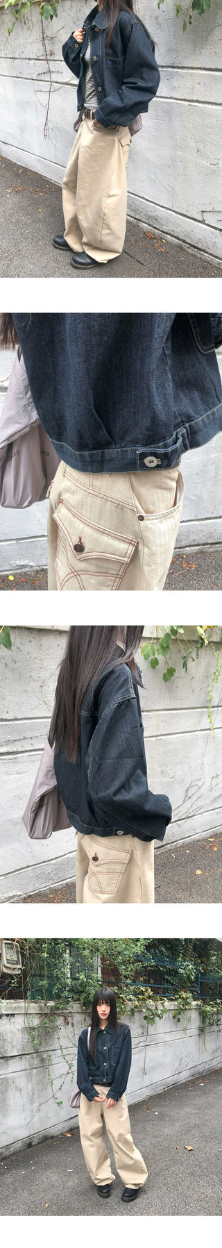 Mizen Collar Pocket Faded Denim Jacket