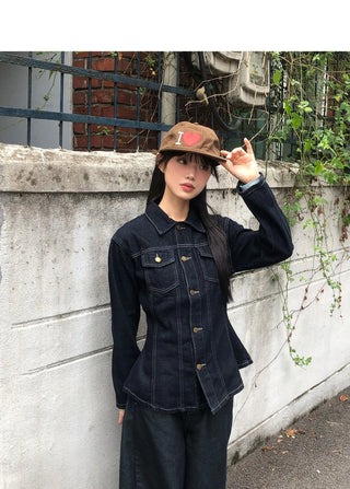 Ushi Line Pocket Denim Faded Long Sleeve Jacket