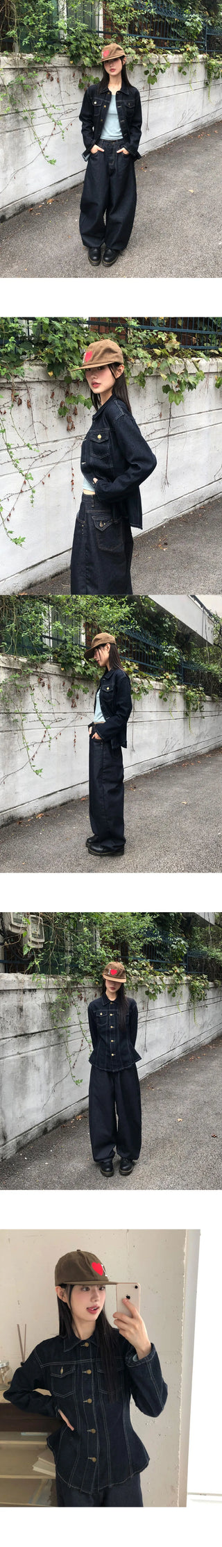 Ushi Line Pocket Denim Faded Long Sleeve Jacket