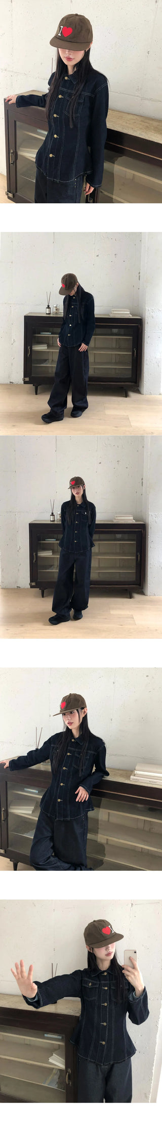 Ushi Line Pocket Denim Faded Long Sleeve Jacket