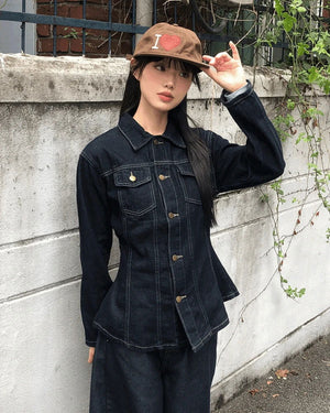 Ushi Line Pocket Denim Faded Long Sleeve Jacket