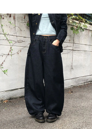 DB Studded Ching Pocket Balloon Fit Wide Denim Long Pants