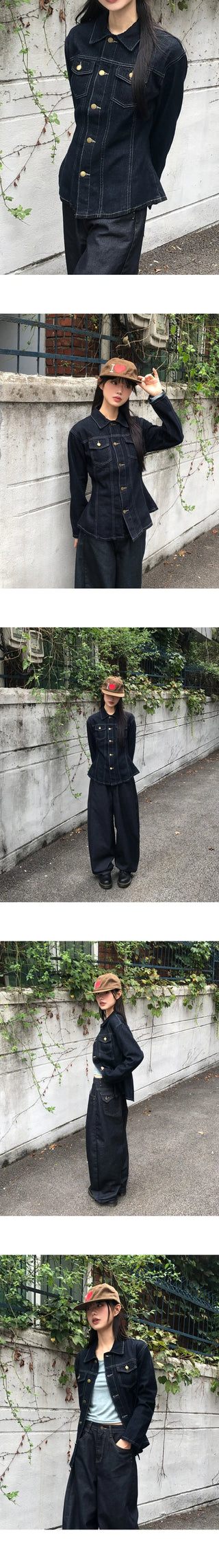 DB Studded Ching Pocket Balloon Fit Wide Denim Long Pants