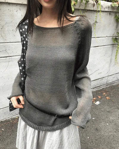 Pumi Round Neck See-Through Long Sleeve Knitwear