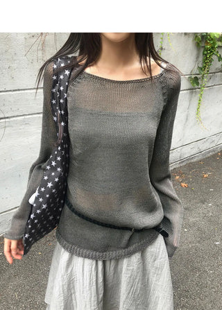 Pumi Round Neck See-Through Long Sleeve Knitwear
